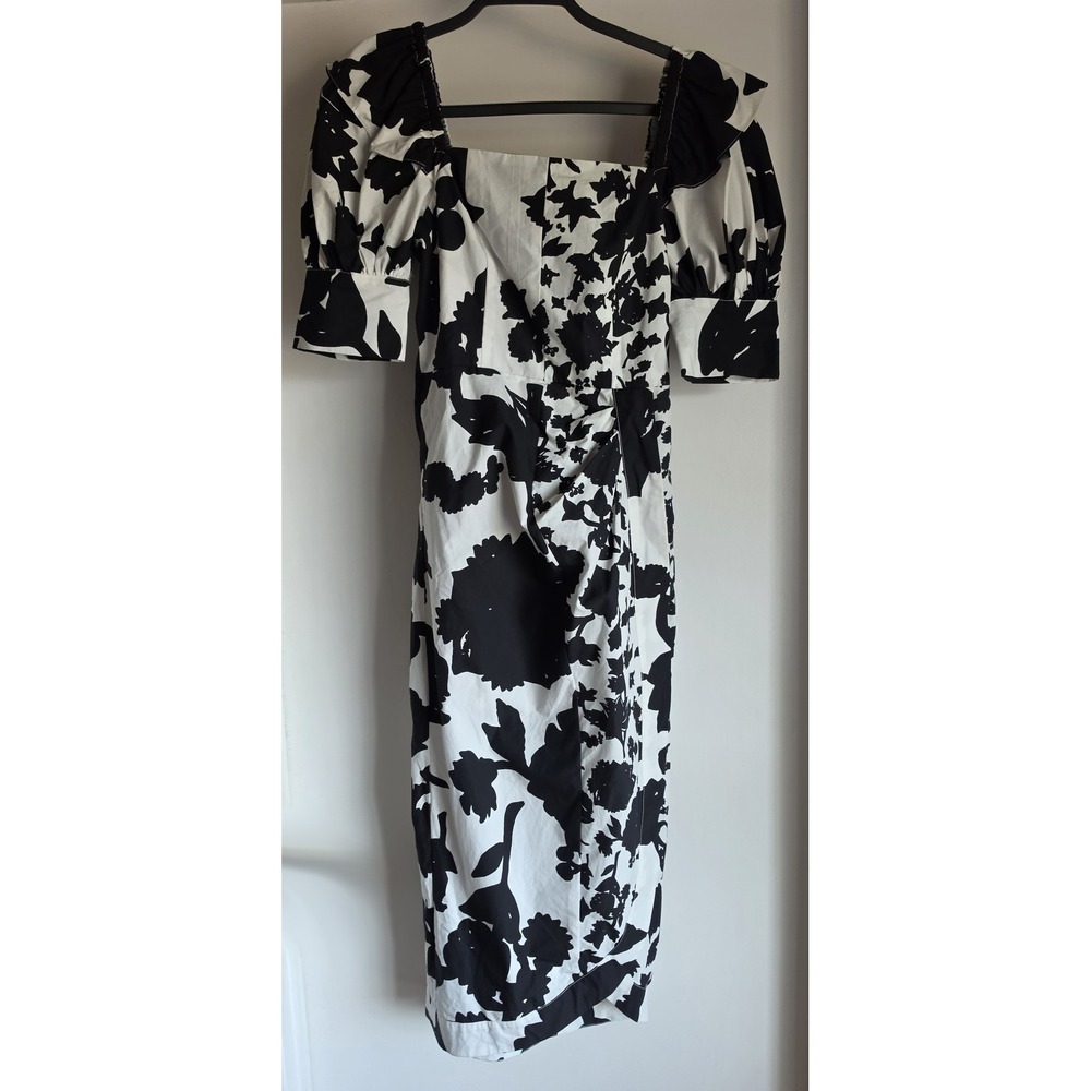 Christopher John Rogers x Target Midi Dress 2 Floral Black White 100% Cotton NWT